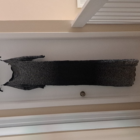 MARINA Black&Silver Ombre Knit Maxi Off Shoulder Cocktail Dress w/ 3/4 Sleeve 8 - Picture 8 of 12